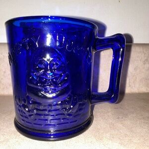 Humpty Dumpty & Tom Cobalt Blue‎ Glass Mug Nursery Rhymes Vintage